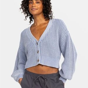 ROXY Sundaze Washed Cotton Cardigan Infinity Stonewash Blue Size Large